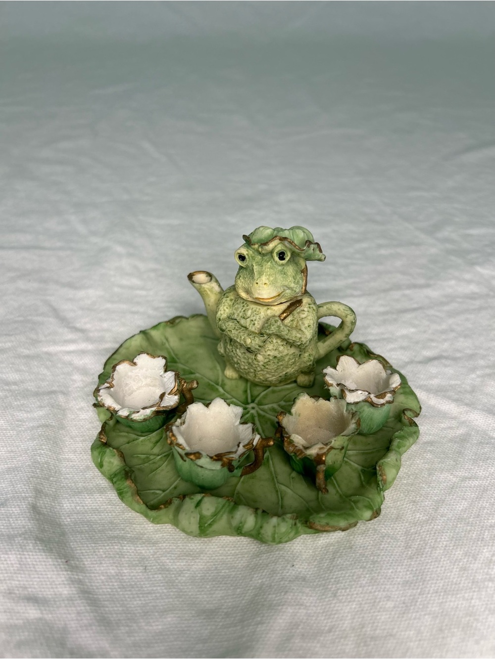 Vintage 1994 Whimsical Frog Miniature Tea Set ✧ Lily Pad Cottagecore